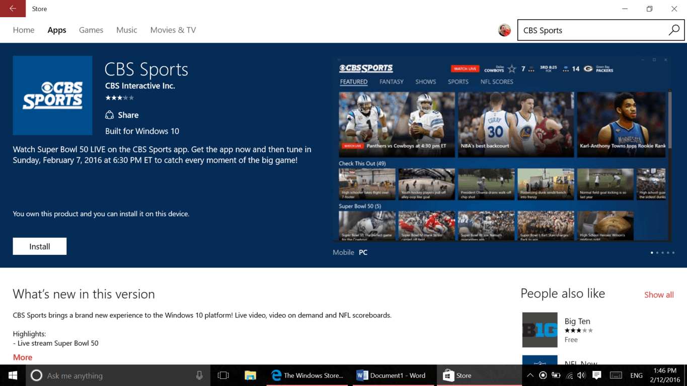 Built for Windows 10 text in Windows Store