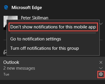 Windows 10 Action Center, notification settings