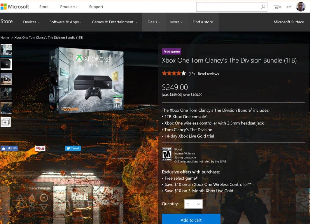 Deal: Save $100 on the 1 TB Xbox One Tom Clancy’s The Division Bundle today! 1 Deal: Save $100 on the 1 TB Xbox One Tom Clancy’s The Division Bundle today! OnMSFT.com January 24, 2017