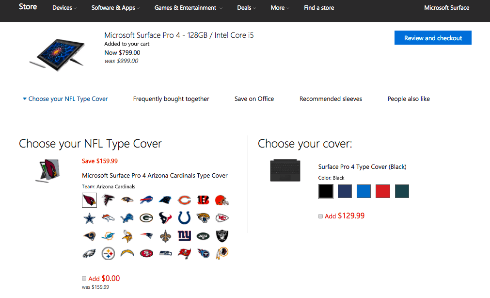 Surface Pro 4 free NFL Type cover