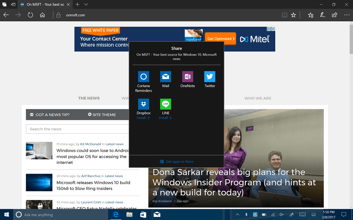 Share Menu Windows 10