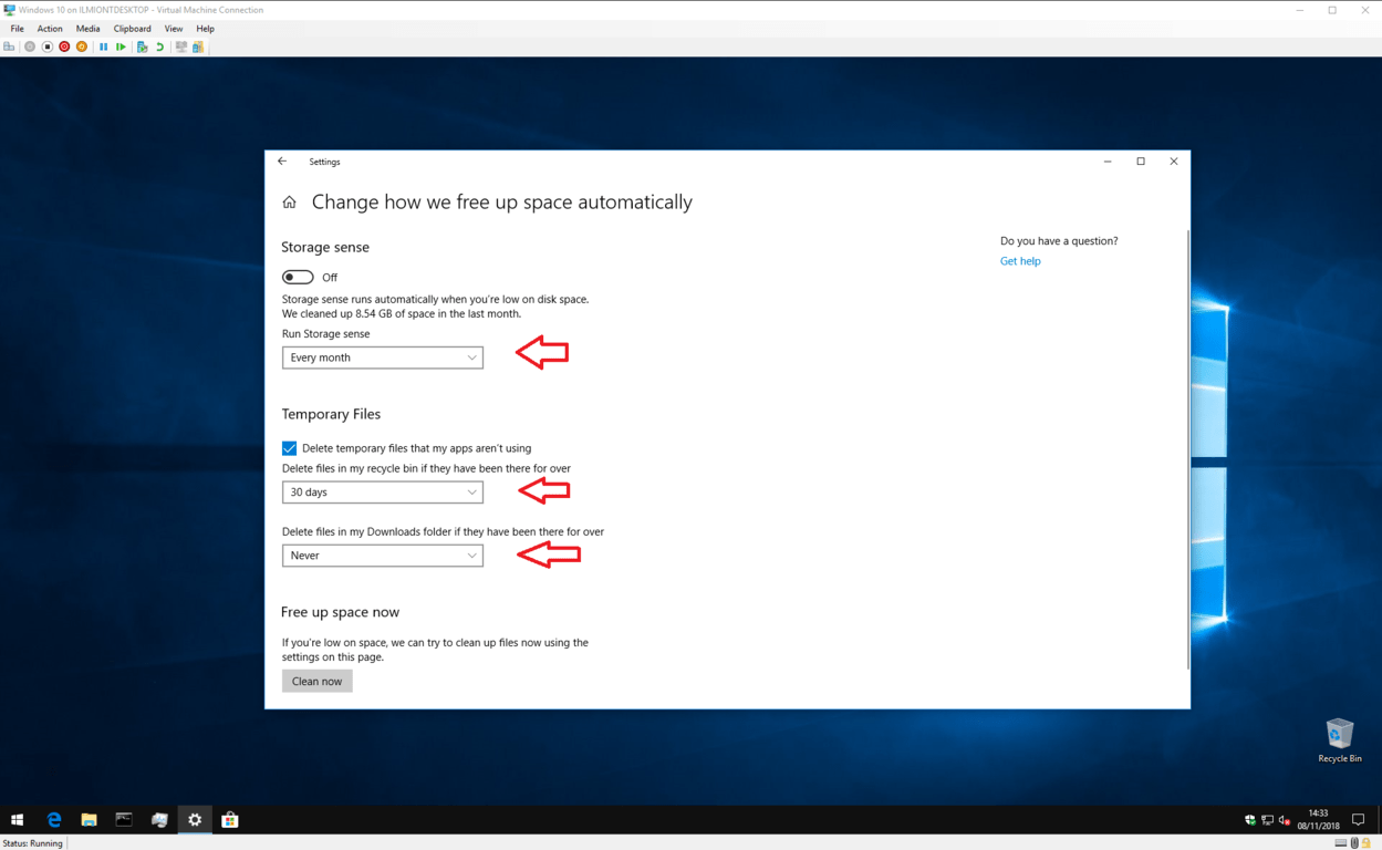 Screenshot of Windows 10 Storage Sense settings