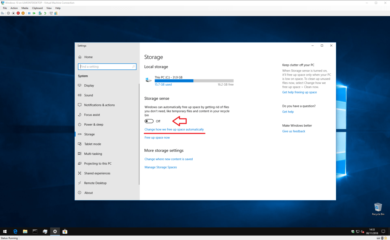 Screenshot of Windows 10 Storage Sense settings