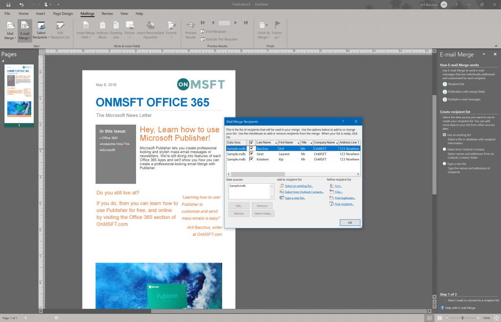 publisher step 2 Want to send a mass email? Here’s how to create email merges in Publisher