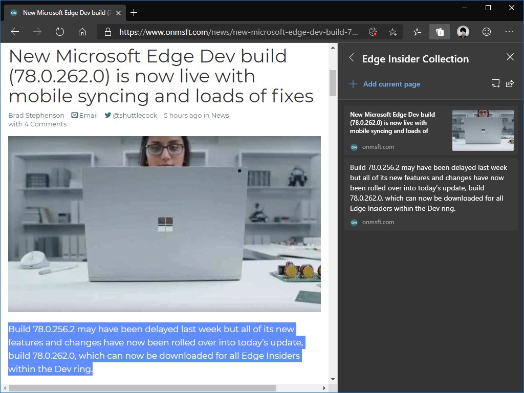 Collections in Microsoft Edge Insider