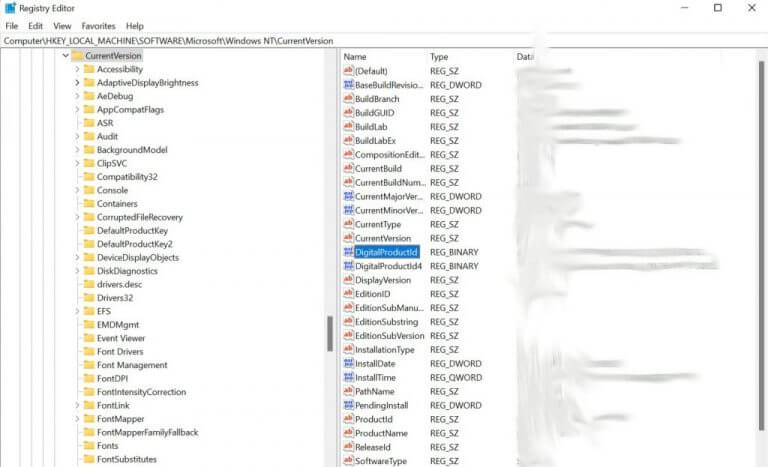 finding product key in windows registry editor