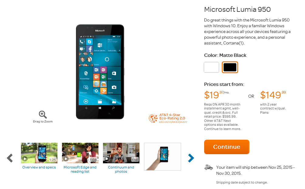 lumia 950 att nov 25