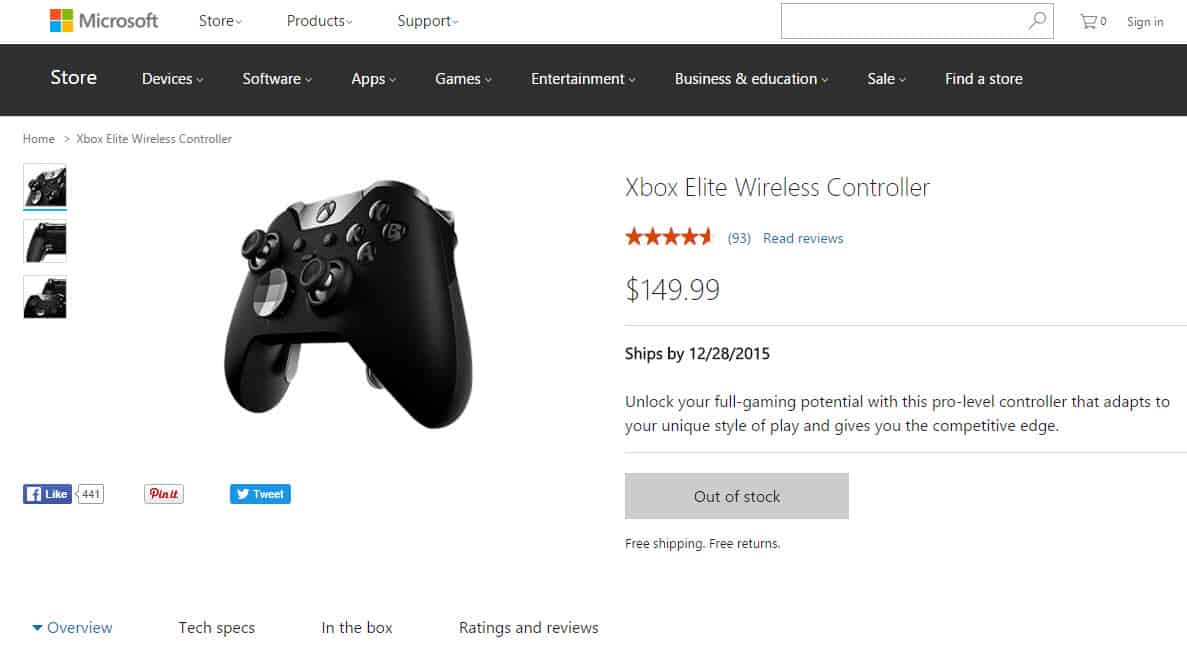 Microsoft Store Xbox One Elite Controller