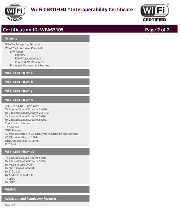 Samsung Tablet WiFi Cert Page 2