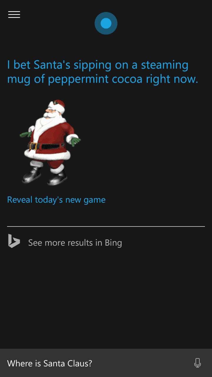 Cortana Answers Santa Location Question