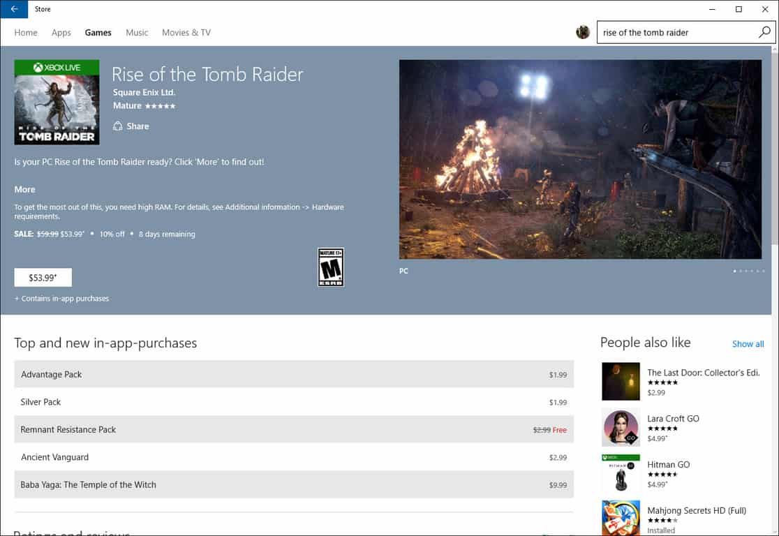 Rise of the Tomb Raider Windows Store