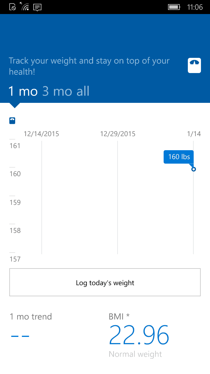 Microsoft Health App Weight Tracking