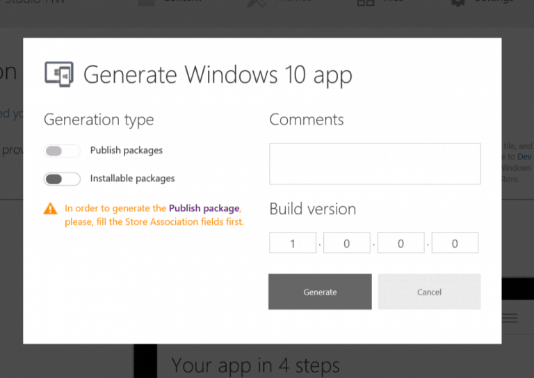 Windows App Studio Generate