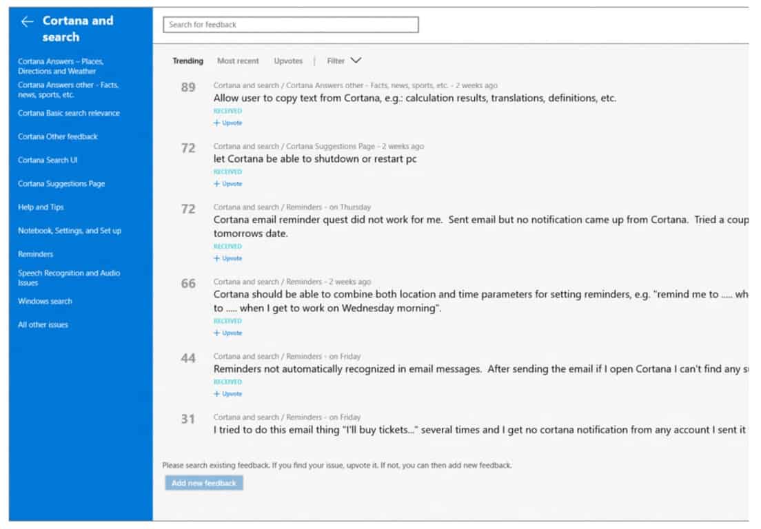 Cortana Feedback Hub 1