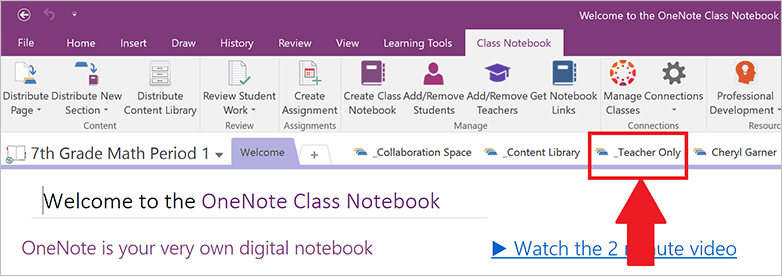 OneNote Teacher's only space