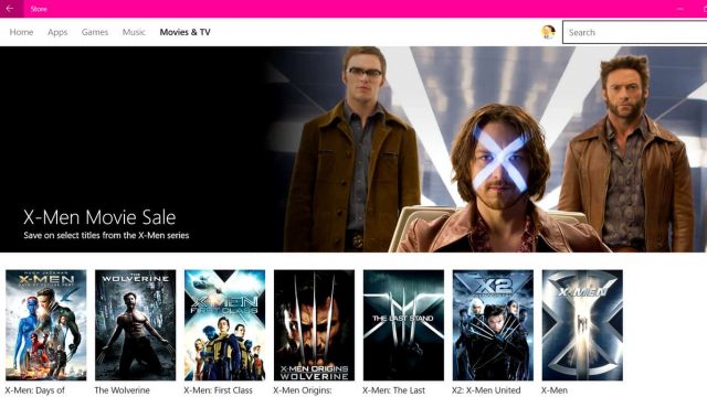 The X-Men Movies in Microsoft's Movies & TV app