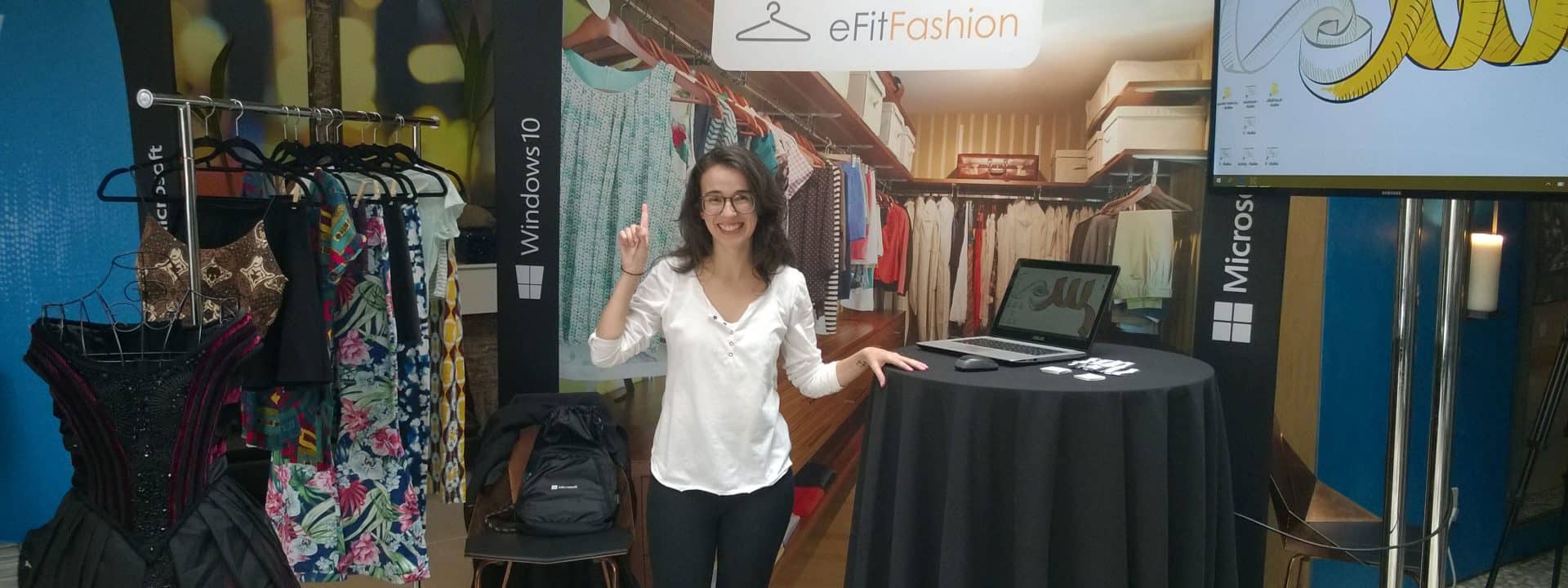 Juliana Pirani showing off the eFitFashion concept at the Windows 10 “Dream. Create. Do” Student Showcase on May 10 in New York.
