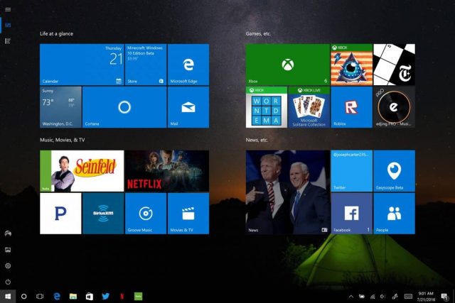 Windows 10, Anniversary Update, Start menu