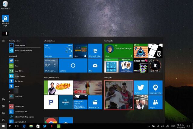 Windows 10, Anniversary Update, Live Tiles, Start Menu