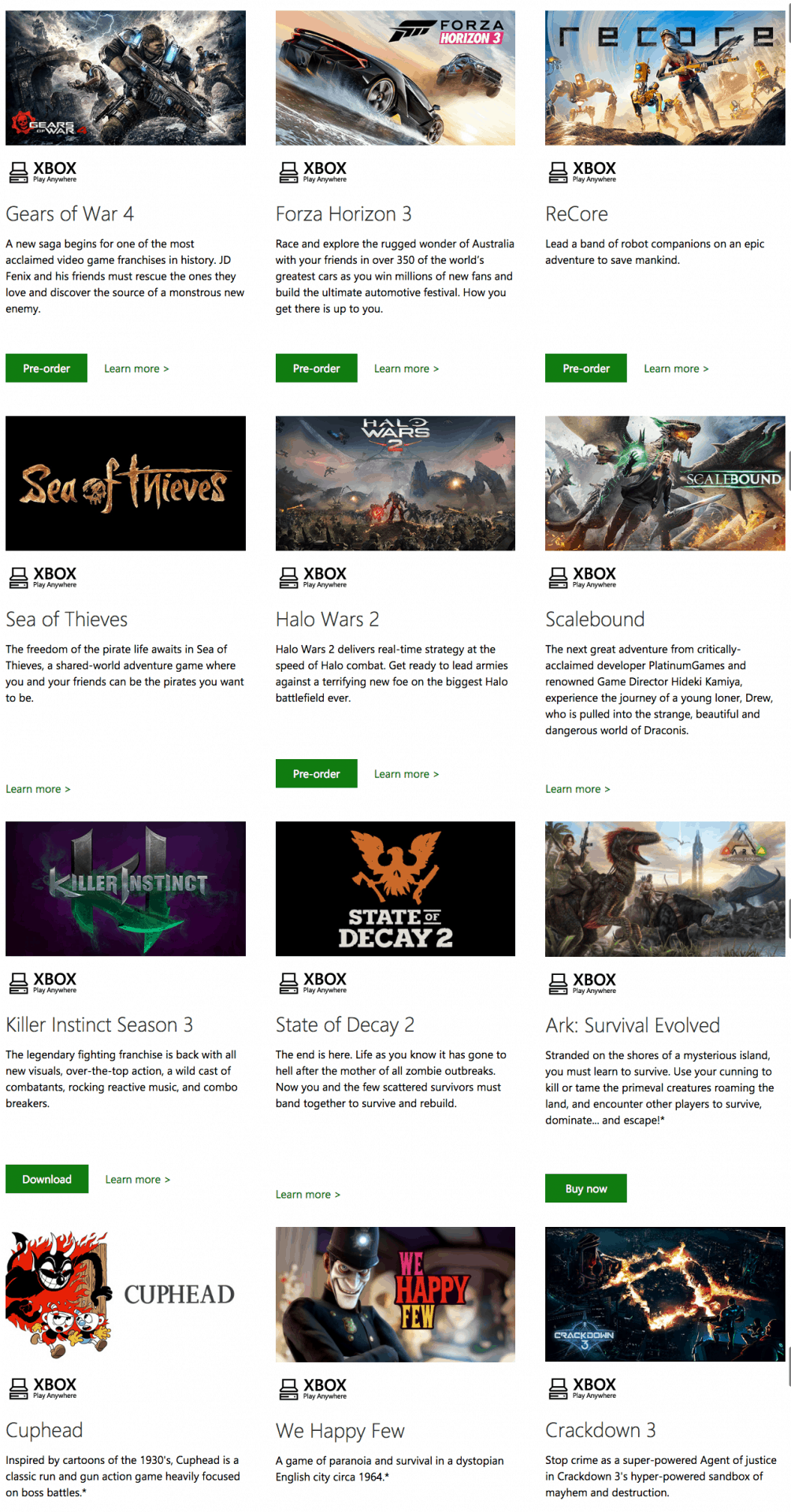 The 12 Microsoft Studios games in the Xbox Play Anywhere program.