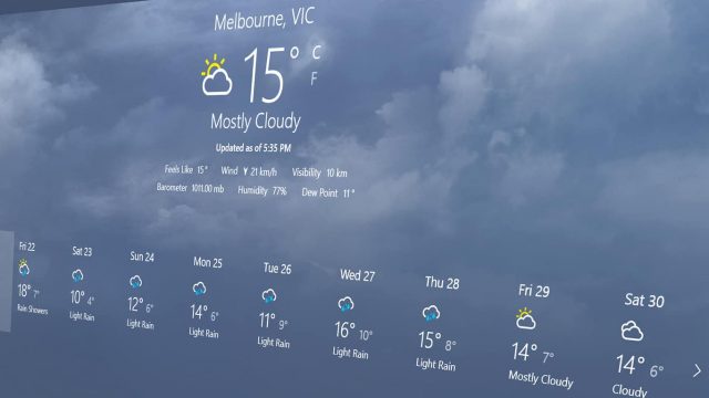 MSN Weather app on Windows 10