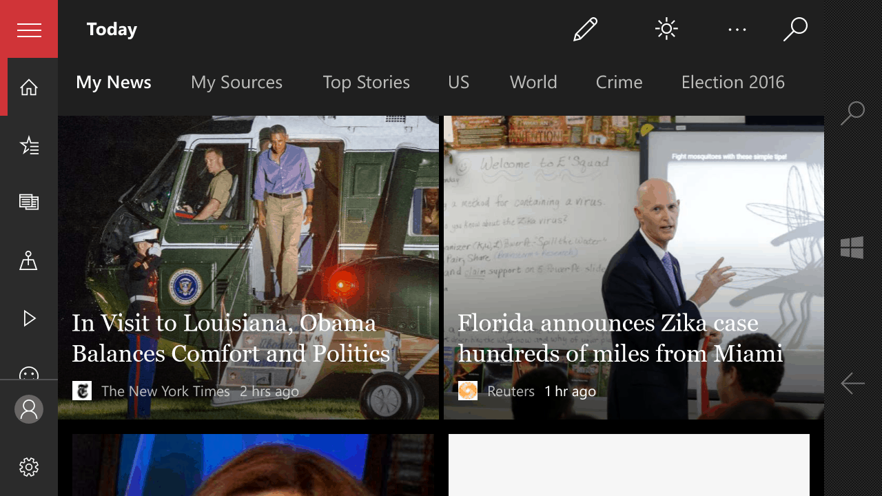 The black theme option in the MSN News app.