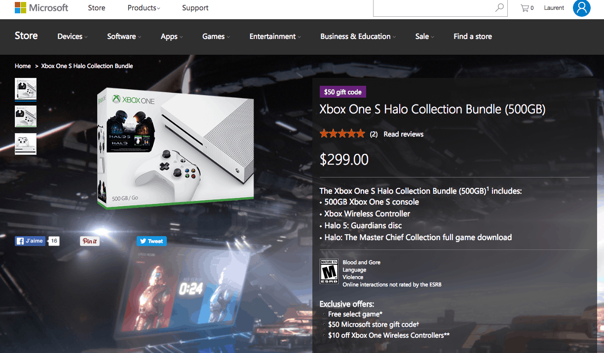 The Xbox One S Halo Collection Bundle on the US Microsoft Store.
