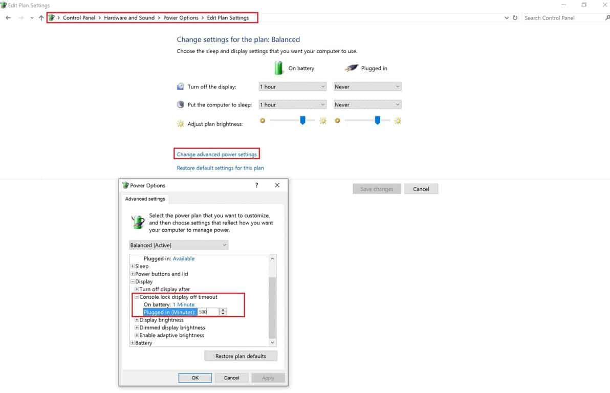 Windows 10, Power, Options