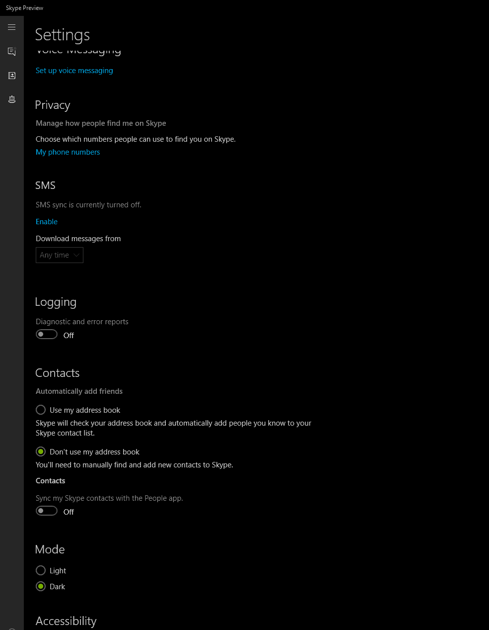 The app now has an SMS sync setting on Windows 10.