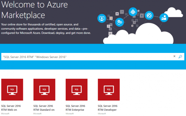 Microsoft SQL Server 2016 on Azure Marketplace