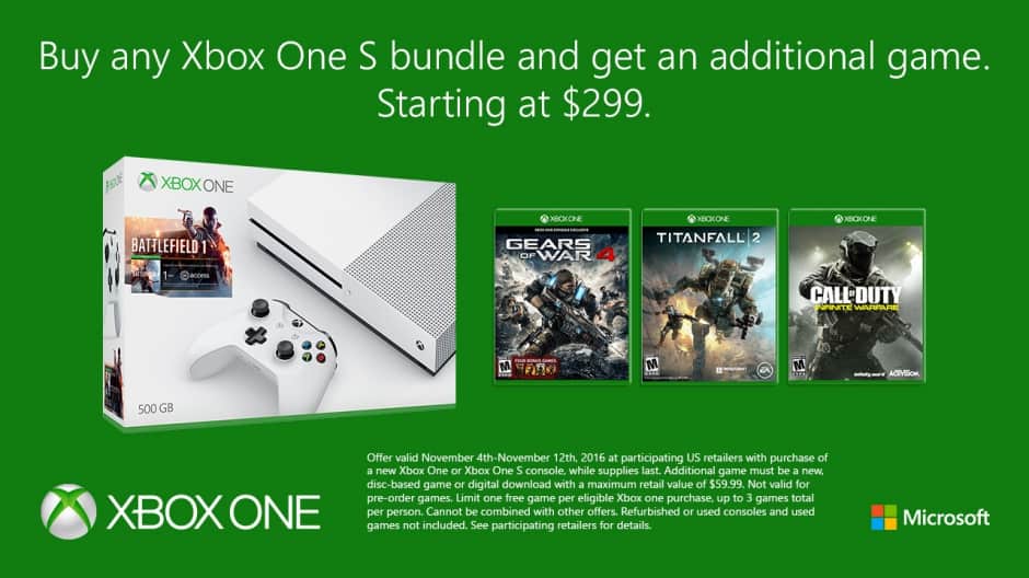 Get an additional game with the purchase of any Xbox One bundle. 