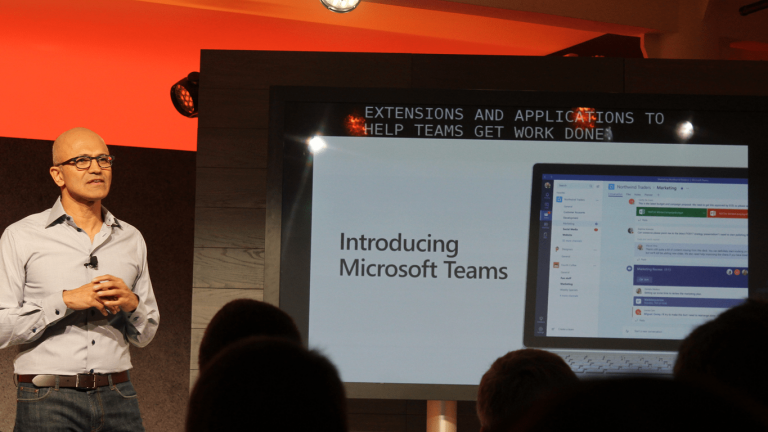 Satya showing off Microsoft Teams