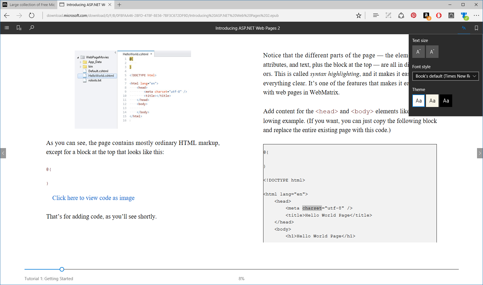 Microsoft Edge EPUB Reader Windows Insider Preview 14971
