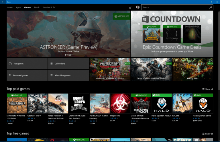 Games on the Windows Store