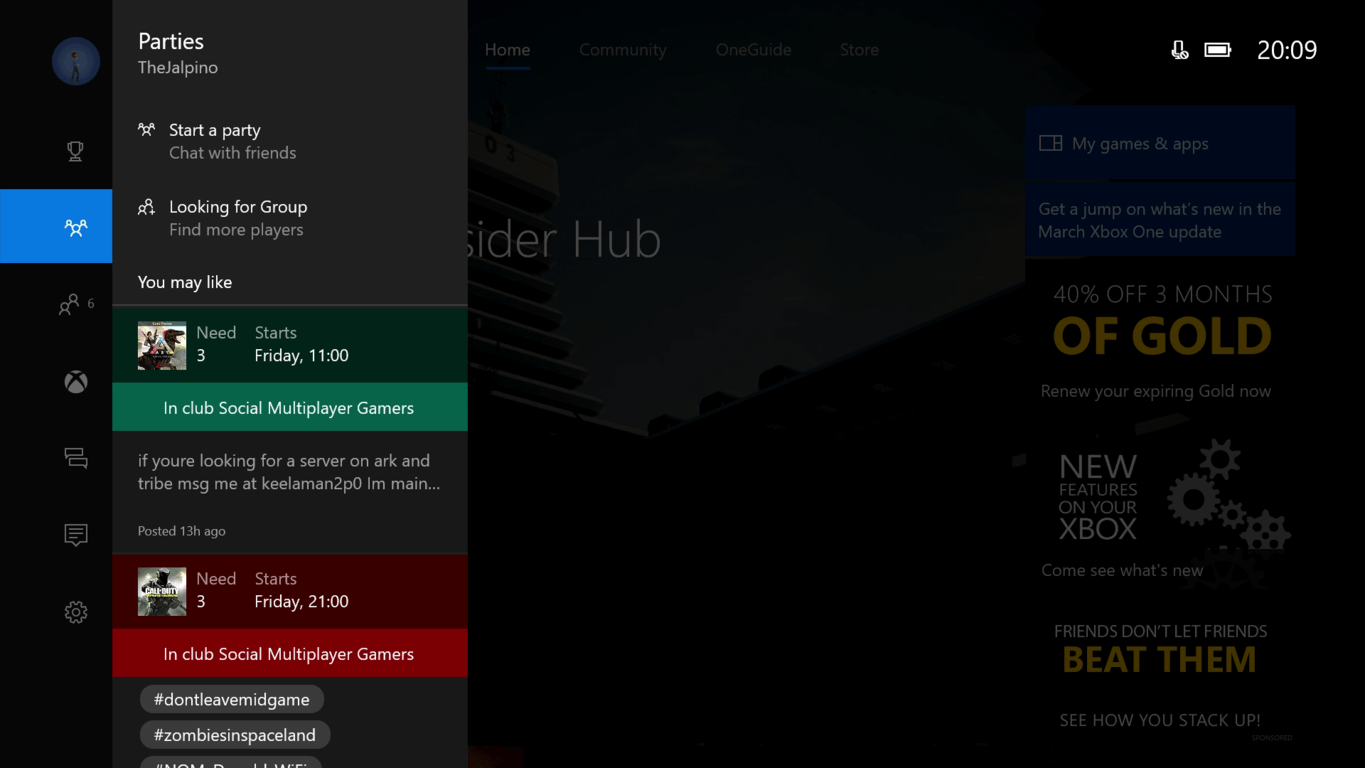 Xbox One Creators Update Guide Parties