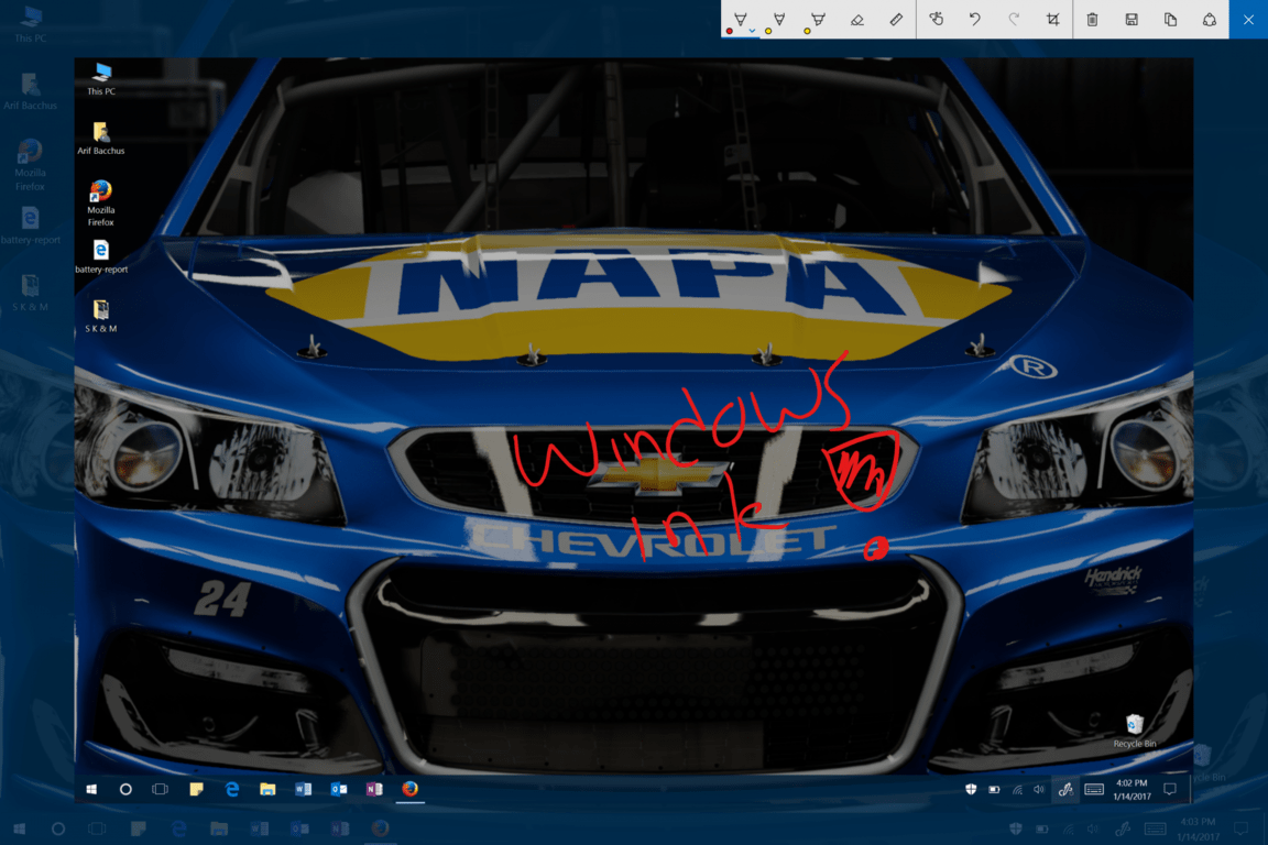 Editing a screenshot in Windows Ink