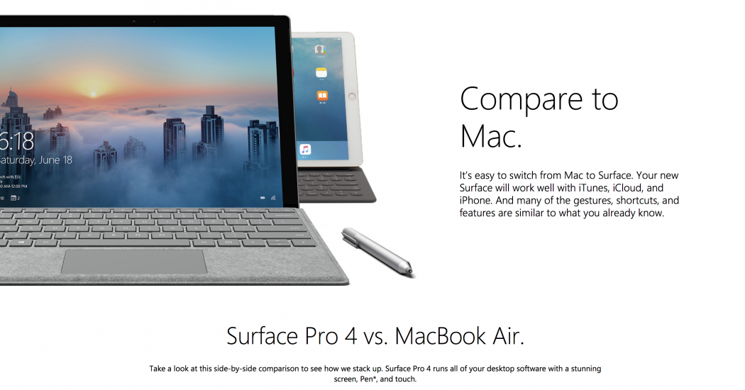 Microsoft Surface Pro 4 Compare to Mac