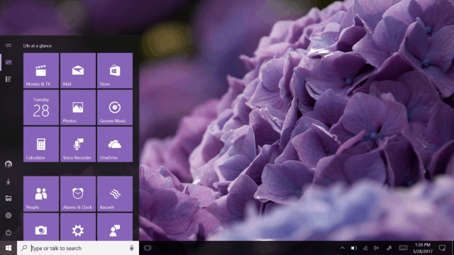 Windows 10 Creators Update Desktop and Start menu