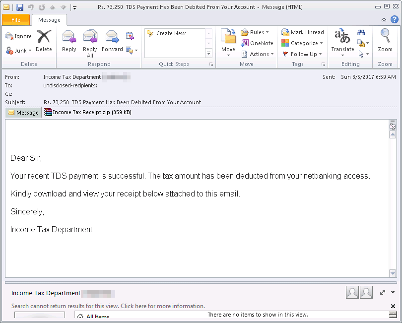 receipt for taxes filed