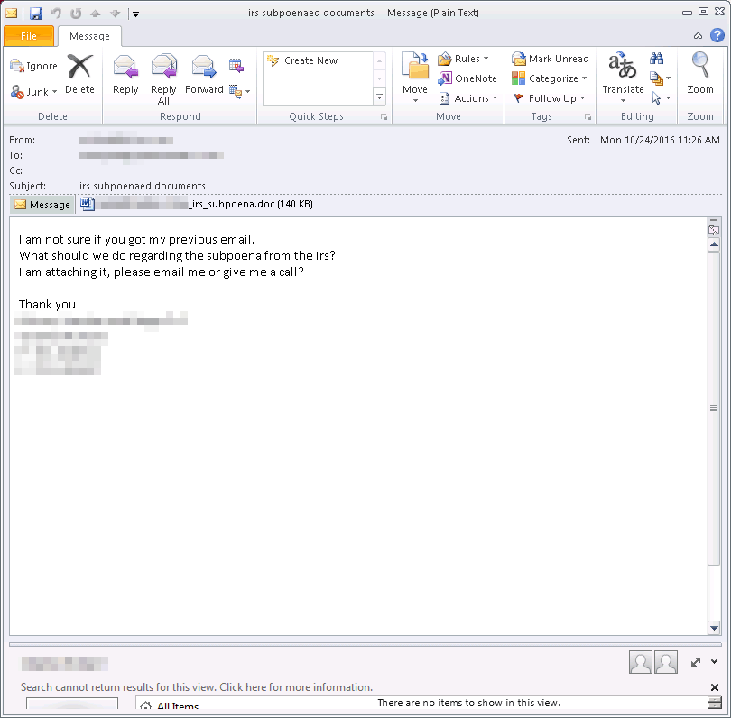 Tax evasion: “Subpoena from IRS”