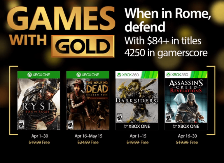 Xbox Live Games With Gold For April 2017