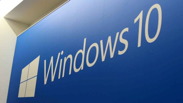 The Windows 10 logo on a blue background