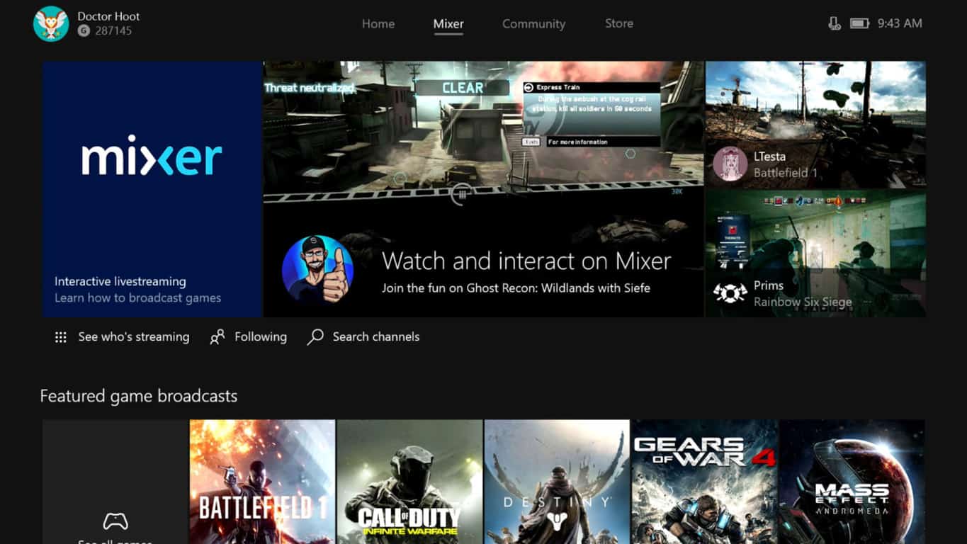 Xbox One dashboard - Mixer