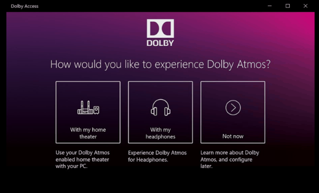 Screenshot of Windows 10 Dolby Atmos settings