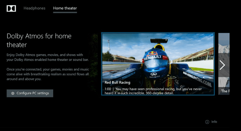 Screenshot of Windows 10 Dolby Atmos settings