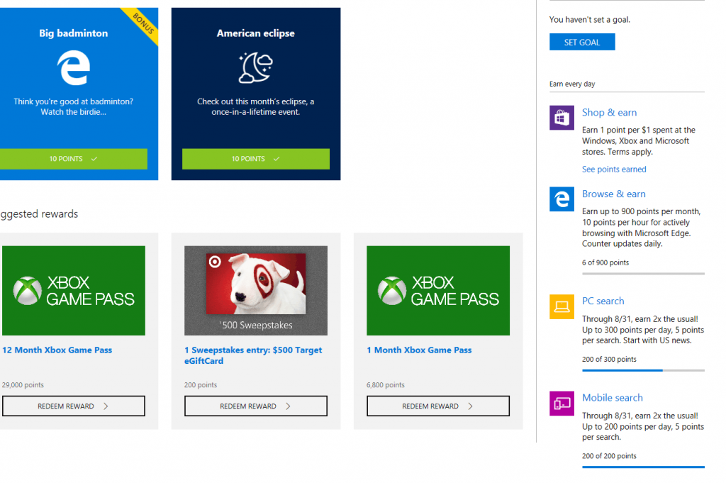 Microsoft Rewards Points Edge