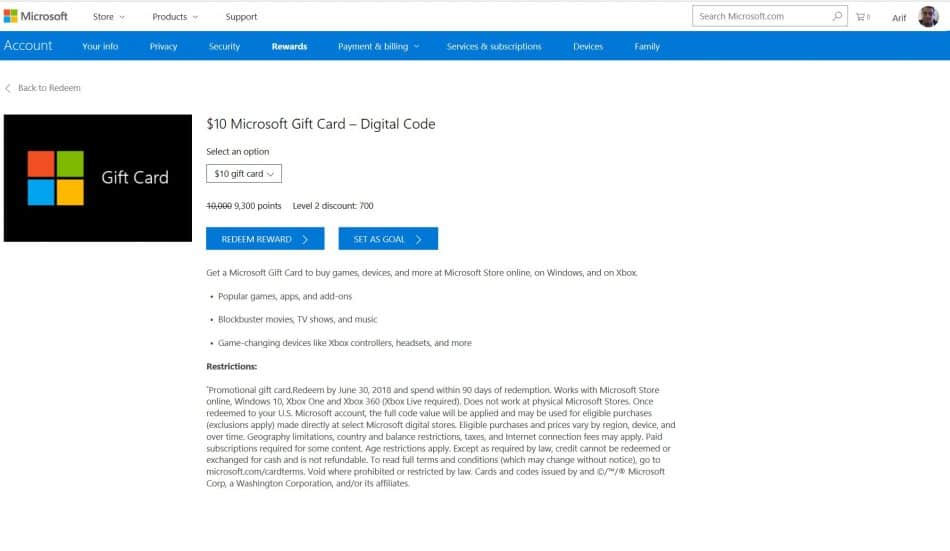 can you use xbox cards for windows store