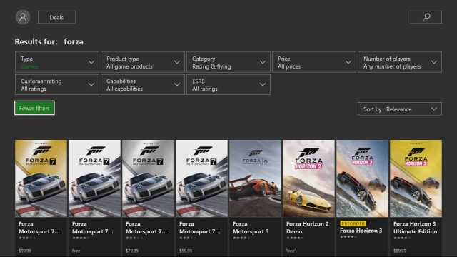 Xbox Store Filters