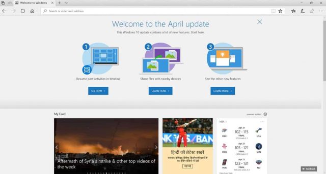 Microsoft Edge Windows 10 April update