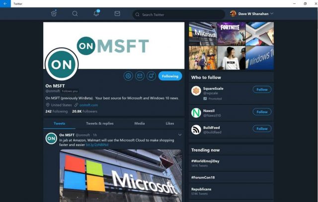 Microsoft, Twitter, PWA, Windows 10